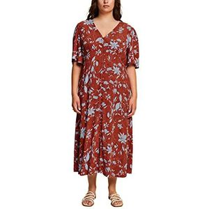 ESPRIT Robe Midi Curvy Imprimé Allover, Orange corail, 54