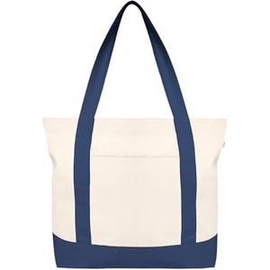 Ecoright Canvas Tote Bag for Women with Zip & Inner Pocket, 100% Organic Cotton Tote Bags for Men, Shopping, Beach, Natural Blue-pack Of 2, Pack of 2, Utility