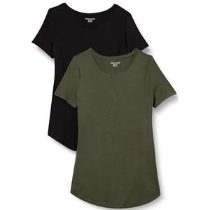 Amazon Essentials Lot de 2 tuniques à manches courtes et encolure dégagée pour femme, noir/olive, taille XL