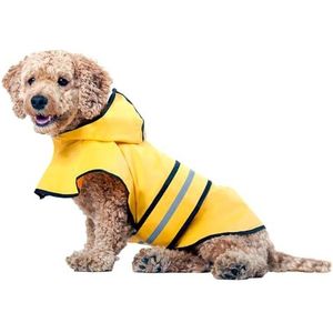 Ethical Pet Fashion regenjas voor middelgrote honden, regenjas voor honden met capuchon, regenponcho voor honden, 100% polyester, waterdicht, geel met grijze reflecterende strepen, perfecte regenuitrusting voor je huisdier