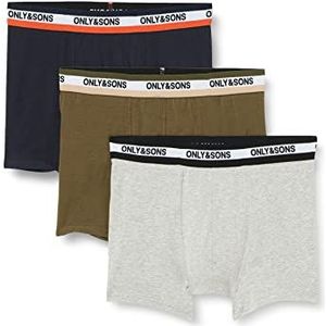 ONLY & SONS Onsfitz 5197 Set van 3 strepen voor Wb Trunk Boxershorts voor heren, Marineblauw/pakket: +nacht olijf+mgm