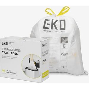EKO Easy-Dispense Roll Lot de 80 petits sacs poubelle extra résistants avec cordon de serrage, 10 à 15 l, blanc, code C