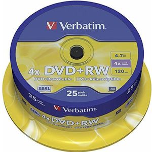 Verbatim 43489 4,7 GB 4 x mat zilver DVD+RW - 25 stuks spindle