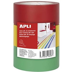 APLI 3 stuks PVC waarschuwingstape rood geel groen 40mm x 33m 160µm 18608