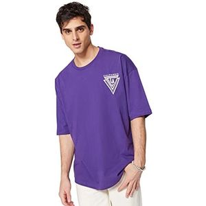 Trendyol Purple Male Oversize, korte mouwen, Ba T-shirt voor heren, Lila.