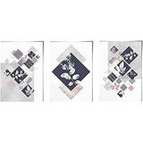 Artze Wall Art 3-delige set met abstracte geometrische patronen en botanische patronen, 40 cm breed x 50 cm hoog, marineblauw/roze