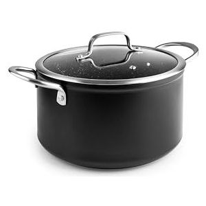 IBILI - Kwartsteelpan van gesmeed aluminium, glazen deksel en roestvrijstalen handgrepen, 24 cm, 5,8 liter, antiaanbaklaag, geschikt voor inductie