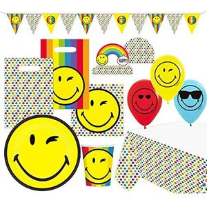 Amscan 9907562-66 Partyset Smileyworld 63-delig wegwerpservies & decoratie, emoji, emoticon, kinderverjaardag, themafeest