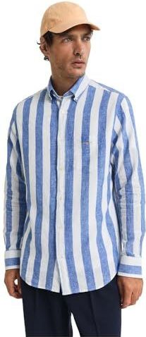 REG COTTON LINEN BOLD STRIPE T-shirt, Bleu vif, 3XL