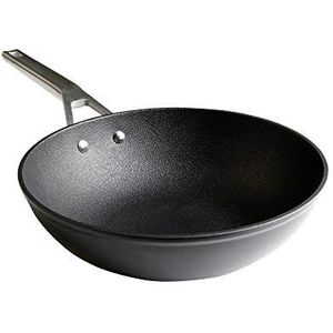 WECOOK! Ecosteel Wok, inductie, 28 cm, anti-aanbaklaag, ecologisch, 3-laags, PFOA-vrij, gesmeed aluminium, dikte 4,2 mm, stalen handgreep, geschikt voor alle keramische platen, gas, oven