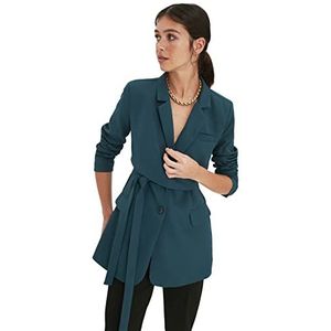 TRENDYOL Manteau blazer pour femme - Taille normale - Coupe enveloppée, Emerald Green, 42 grande taille