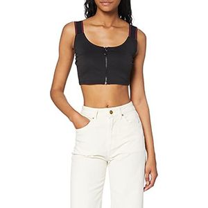 NEON COCO Zip Front Wide Straps Crop Top Damestrui Mouwloos, Zwart (Black C10), S, zwart (black C10)