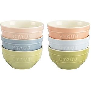 STAUB Ceramique Macaron Set van 6 mueslikommen, serveerkommen, dessertkommen, gemengde kleuren, keramiek, 12 cm, 400 ml