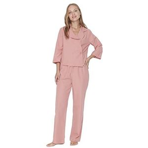 Trendyol Dames pyjamaset, effen, poeder, 66, Poeder