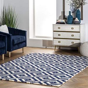 nuLOOM Kellee Decoratief tapijt van wol, handgetuft, geometrisch patroon, marineblauw, 5,1 x 7,6 cm