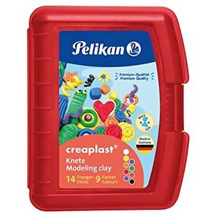 Pelikan 622670 Creaplast boetseerklei, plastic doos, 9 kleuren, 300g, rood