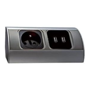 ORNO AE-1310 hoekstekkerdoos met twee USB-opladers en een elektrisch stopcontact voor keuken, kantoor en werkblad, opbouwmontage, 45 graden, 3680 W, 16 A