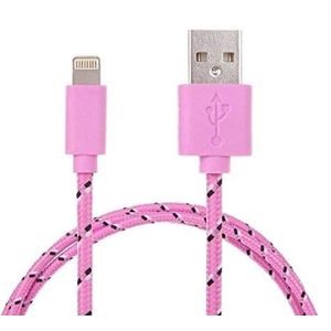 Shot Case - Gevlochten kabel, 3 m, voor iPhone 8, Lightning-aansluiting, USB, Apple-stof, veters, nylon (kleur: roze)