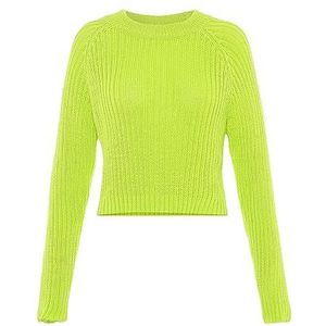 myMo Women's Femme Pull en Tricot Côtelé Col Rond Polyester Citron Vert Taille XS/S Pull Sweater, citron vert, XS
