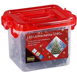 Idena 240 LED lichtketting barnsteen met 8 uur timer functie en transformator in kunststof doos, ca. 21 m lang, binnen- en buitenfeest decoratie Kerstmis 31855