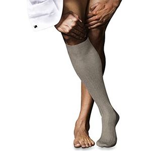 FALKE Heren nr. 10 lange ademende sokken katoen lichte glans versterkt platte naad met fijn geribbelde tenen effen elegant voor kleding en werk 1 paar, Beige (Wheat Melange 4087)