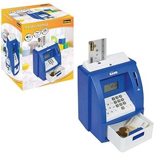 Idena 50060 Digitale spaarpot voor kinderen met geluid, geldautomaat in blauw en wit met klein scherm, muntenteller en creditcard beschermd met pincode
