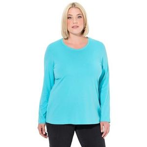 Ulla Popken Dames T-shirt, grote maten, oversized, slim, ronde hals, lange mouwen, diep aqua, 54-56, Deep Aqua