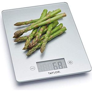 Taylor Pro digitale keukenweegschaal, compact design, ultradun, professionele standaard, met tarra-functie, zilverkleurig, 5 kg capaciteit