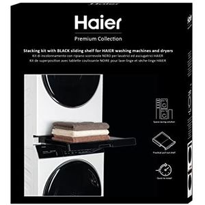 HAIER Premium universele overlayset voor wasmachine en droger, optimaliseert de ruimte, met zwarte schuiflade, ideaal voor wasmachine en droger Haier