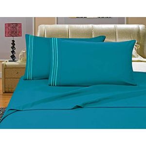 Elegant Comfort 4-delige Egyptische kwaliteit beddengoedset met draaddichtheid 1500, voor tweepersoonsbed, turquoise