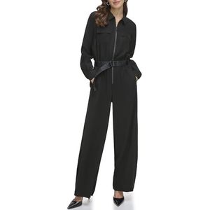 DKNY Jumpsuit met lange mouwen en coltrui met ritssluiting aan de voorkant, jumpsuit voor dames, zwart.