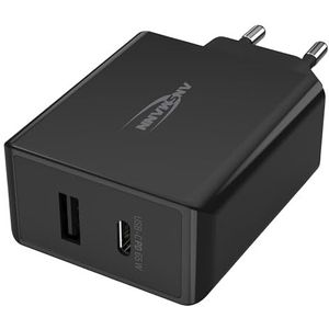 Ansmann USB-oplader met 2 aansluitingen, 60 W – USB C met Quick Charge 3.0 & Power Delivery PD oplader met intelligente laadcontrole voor smartphone, tablet, laptop oplader