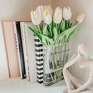Puransen Boekvaas voor bloemen, transparante acryl bloemenvaas, unieke decoratieve bloemenvaas voor thuis/slaapkamer/kantoor (transparant - B)