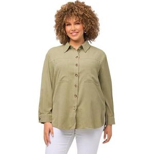 Ulla Popken dames corduroy blouse met zakken blouses, Salie groen