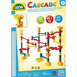 Lena 65279 - Kiga Cascade kogelbaan met 62 baanelementen en 20 glazen ks in bruine verzenddoos
