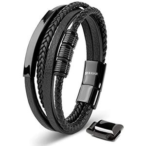 SERASAR Hoogwaardige leren armband voor heren, magnetische sluiting van roestvrij staal in zwart, zilver en goud, inclusief sieradendoosje, leuk cadeau-idee, Leer, Geen edelsteen