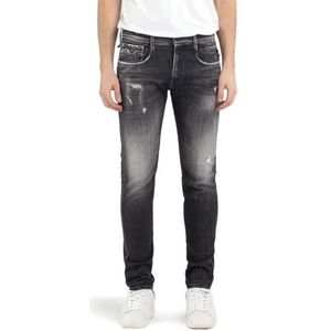 Replay M914Q Anbass Aged Power Stretch Jeans voor heren, grijs.