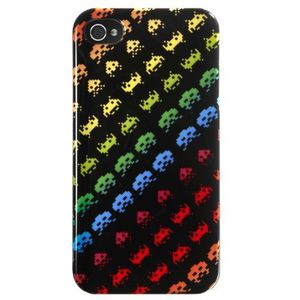 Case Scenario Beschermhoes voor iPhone 4 / 4S, motief: Space Invaders (regenboog) zwart