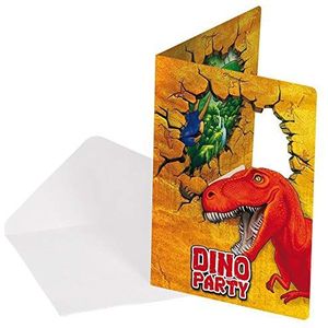 Folat - Dino Party - uitnodigingskaart dinosaurus - 6 kaarten met enveloppen