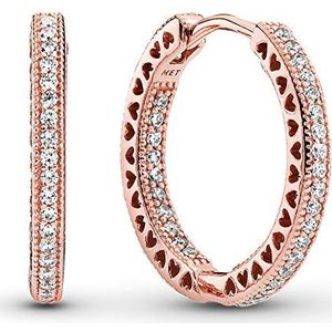 Pandora Fonkelende hartvormige creolen in roségoud met 14-karaats roségouden metaallegering en zirkoniastenen uit de Pandora Signature-collectie, Cubic Zirkonia, Zirkoniumoxide