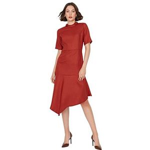 Trendyol Woman Midi Bodycon Standing Collar Woven Dress Jurk Dames, Rood, 36, Rood