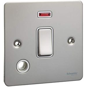 Schneider Electric Ultimate Flat Plate - enkele lichtschakelaar met flexibel stopcontact en neon display, dubbelpolig, GU2214WPN, parelmoer nikkel met wit inzetstuk