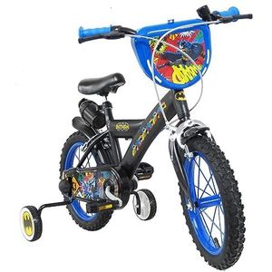albri 16 inch Batman-fiets, met zijstabilisatoren, waterfles en gepersonaliseerd voorschild. Made in Italy voor kinderen, zwart