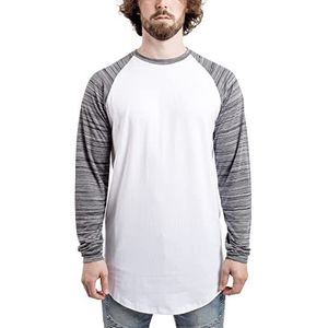 Blackskies Honkbal-T-shirt met lange mouwen, modieus, oversized, basic, raglan Tee L/S, Wit-DeepBlue