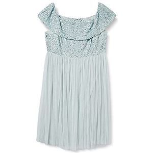 Maya Deluxe Bardot-jurk, halflange tule jurk voor bruiloft, gasten, eindexamenbal, bruidsmeisjes, IJsblauw