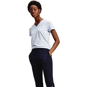 Tommy Hilfiger V-hals T-shirt met korte mouwen en logo op de borst voor dames, Breezy Blue