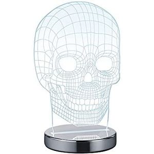 Reality Leuchten Skull R52461106 Led-tafellamp, chorm metaal, acryl, met 7 W led, chroom, 12 x 14,5 x 21,5 cm