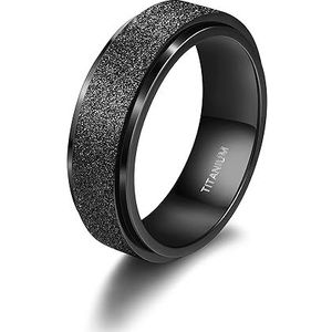 FIOROYAL Zwarte titanium anti-stress-ring voor heren, breedte 8 mm, trouwring, beloftering, vrije rotatie, comfortabele ring met coole ketting, maat 7-13 B, Titanium, Geen edelsteen