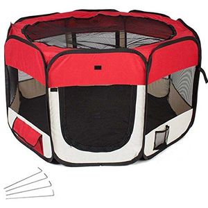 BAKAJI Box Recinto pop-up tent voor puppy's en kleine dieren, opvouwbaar bed, ruimtebesparend, voor op reis, omheining voor kleine dieren, voor binnen en buiten (rood)