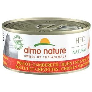 Almo Nature HFC Natural Natvoer voor volwassen katten. Kip en garnalen (24 x 150 g blikjes)